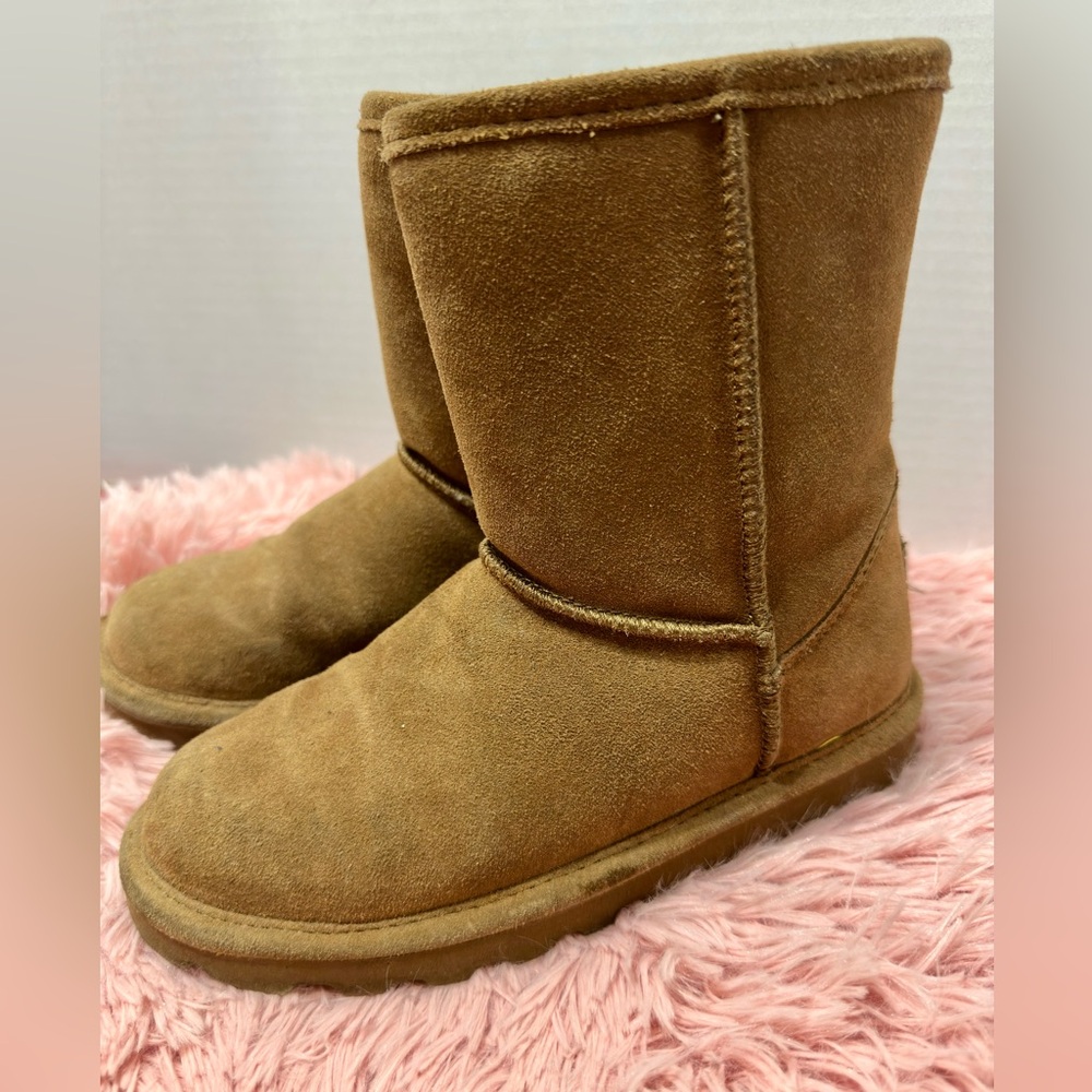EUC Bearpaw Kid's Suede Wool Lining Pull On Boots Tan Chestnut Size‎ 2